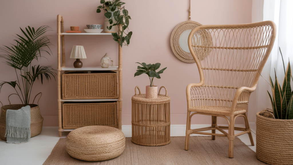 rattan or wicker touches