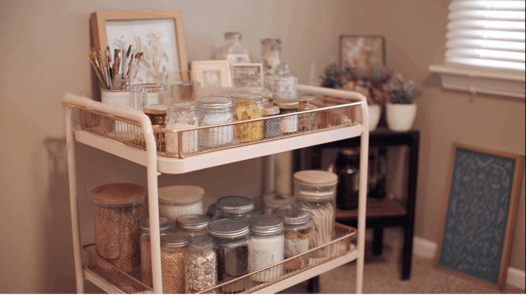 repurposed bar cart craft station
