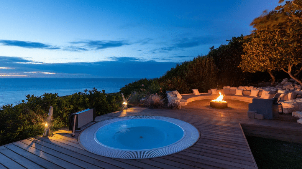 rustic hot tub deck look