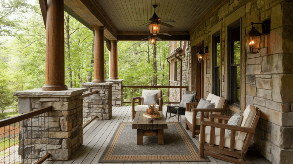 rustic porch with natural stone