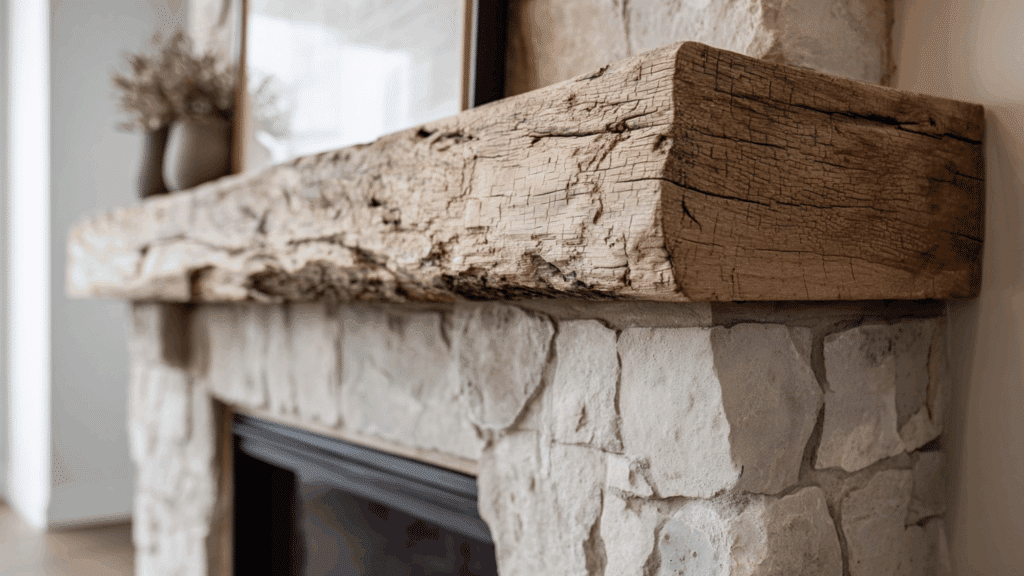 rustic wood mantel pairing