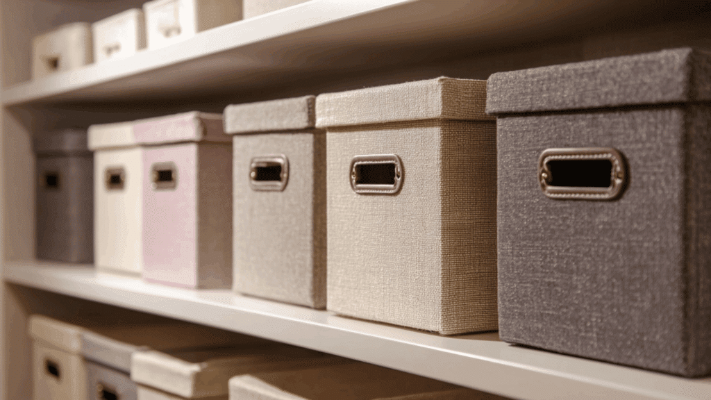 shelf mounted storage bins with handles
