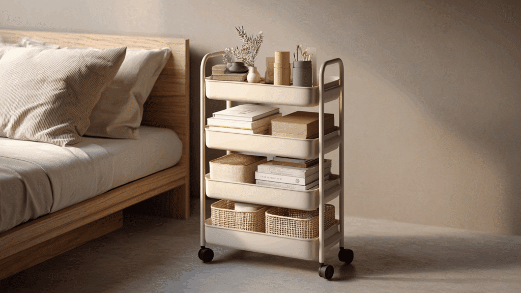 slim rolling storage cart for bedroom essentials