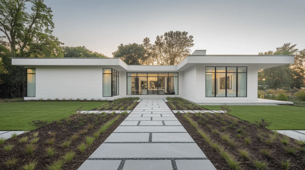 smooth stucco with flat roof and clean lines
