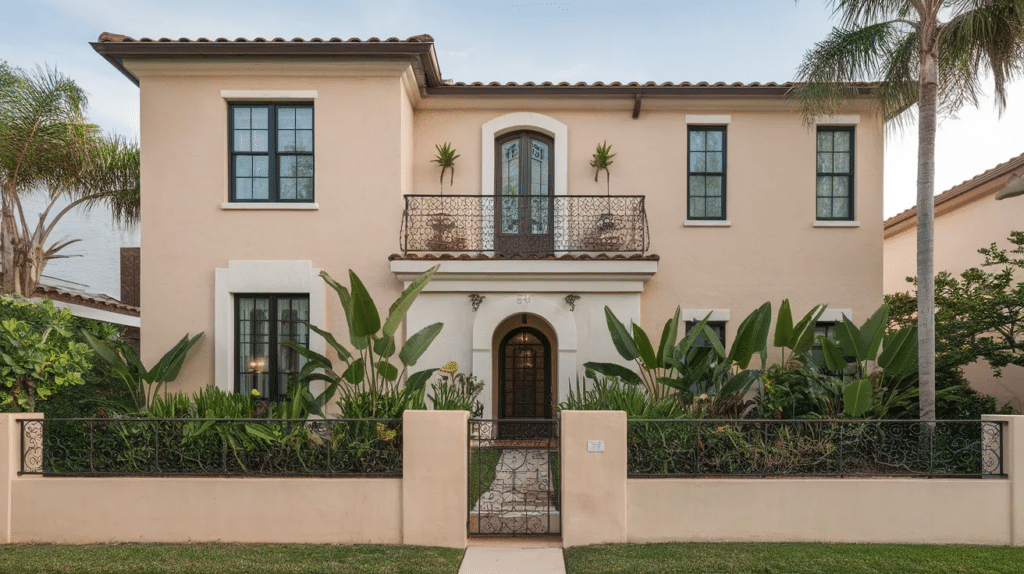 stucco with spanish roof tiles
