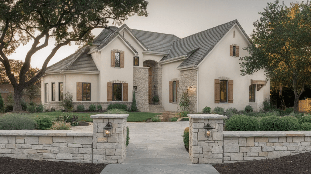stucco with stone accents