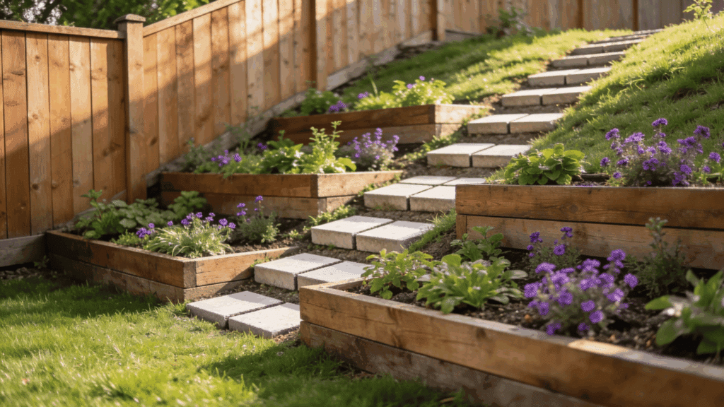 tiered flower beds on a slope