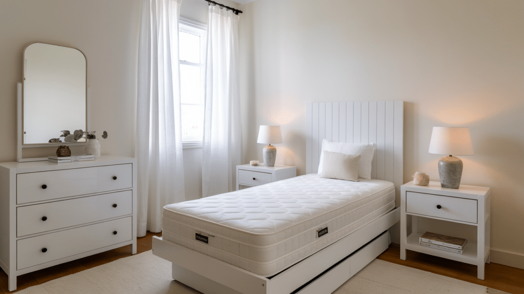 use matching white furniture in small rooms