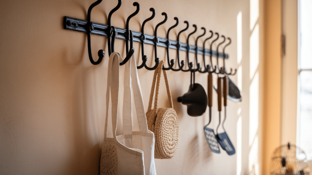 use wall hooks or racks