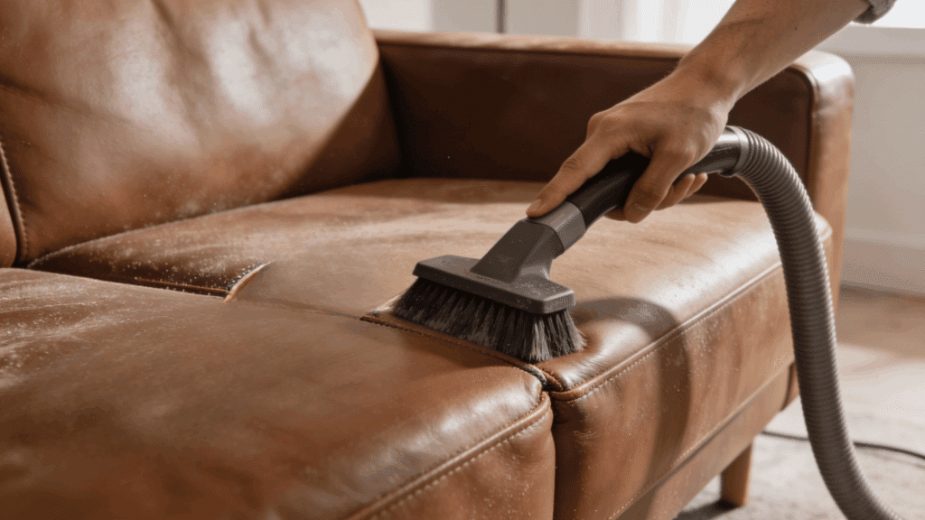 vacuum the leather sofa thoroughly