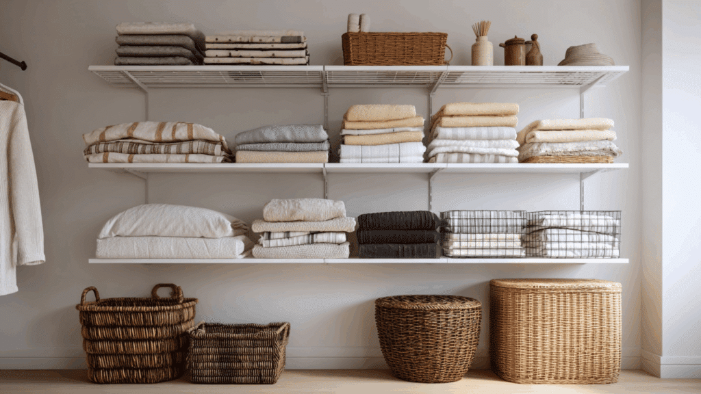 vertical wall shelving for folded items