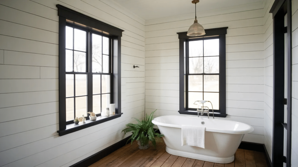 white shiplap with black trim