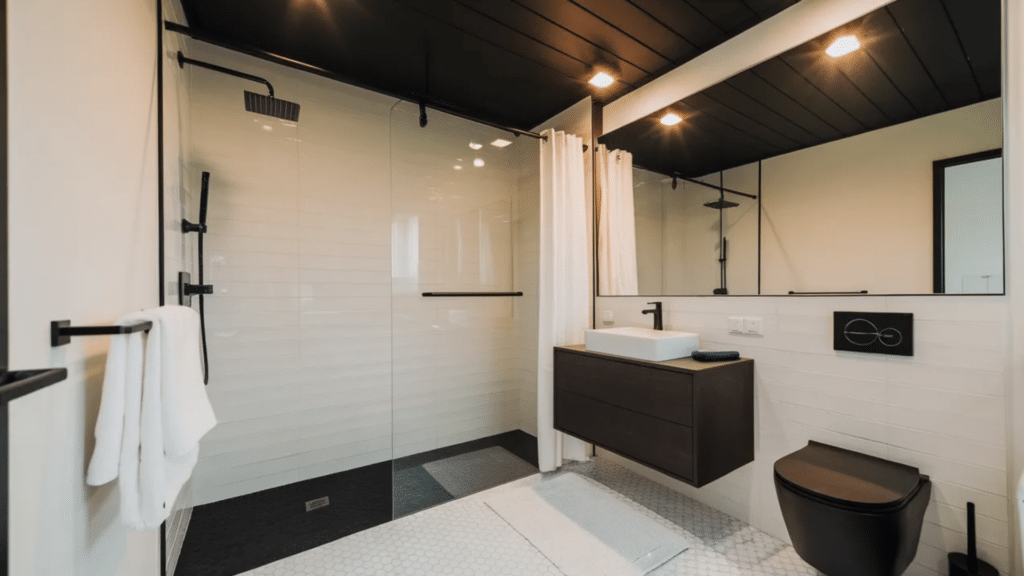 white walls with black ceiling