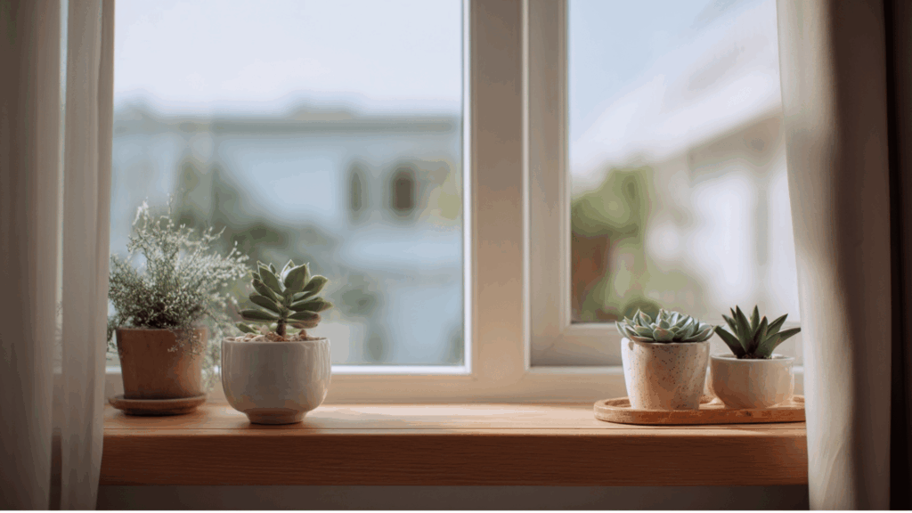 window sill plant display