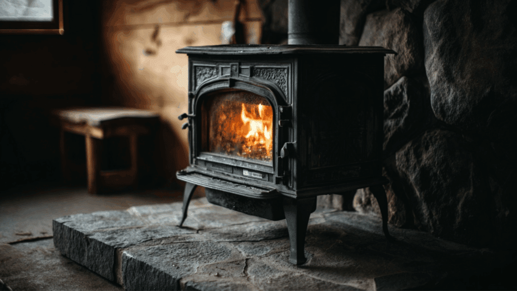 wood burning stove with cast iron finish