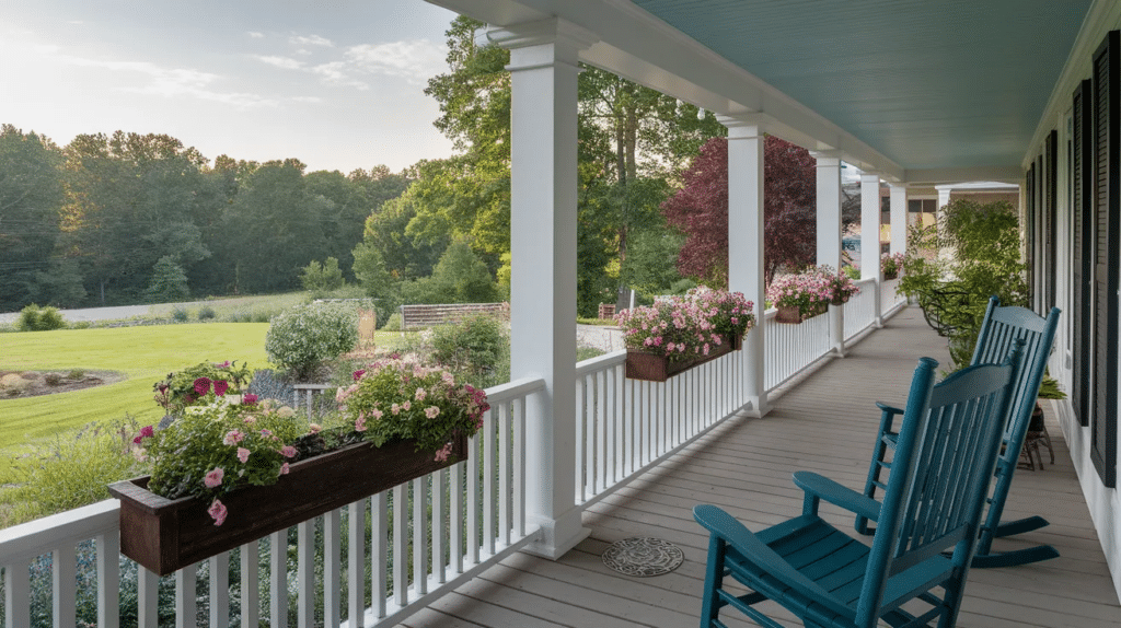 wrap around porch with garden views