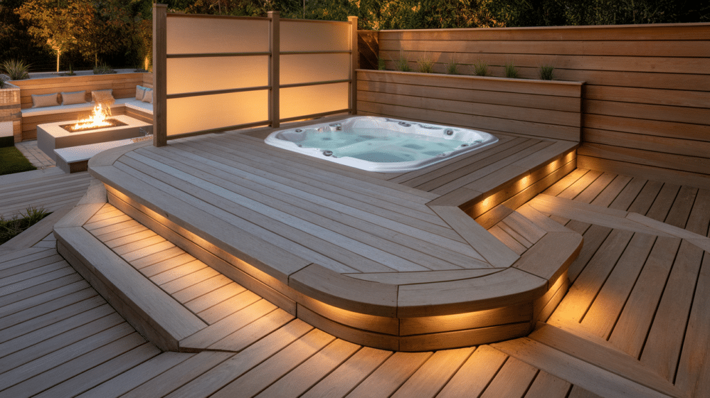 wraparound deck with hot tub nook