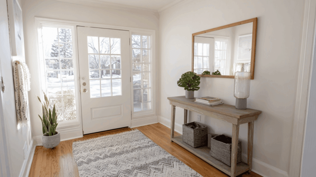 4x6 rug centered in a simple entryway near the front door.