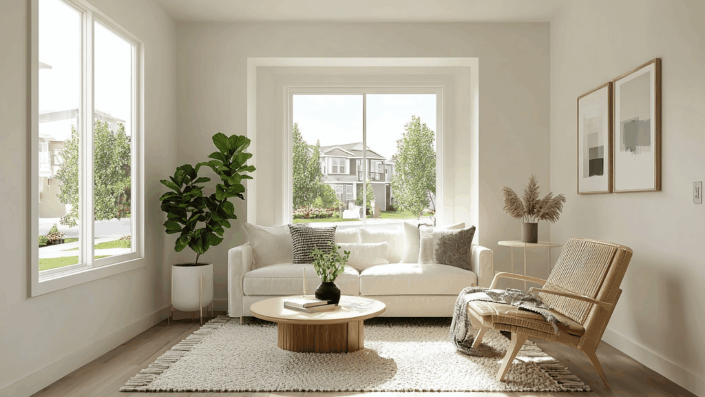 4x6 rug placed in front of a loveseat in a small living room seating area.