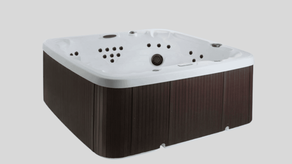 A LifeSmart 4-Person (LS600DX) hot tub against a light grey background.