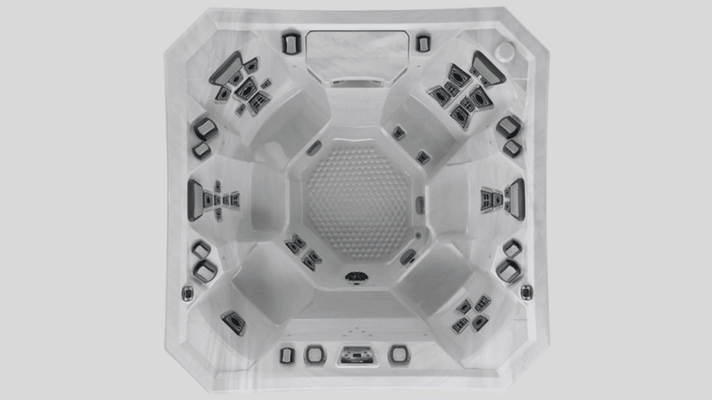 A Marquis Spas hot tub against a light grey background.