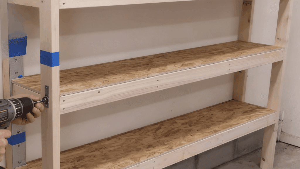 Anchoring DIY garage shelves securely into wall studs