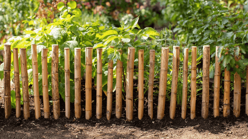 Bamboo stake edging used for a natural garden border (1)