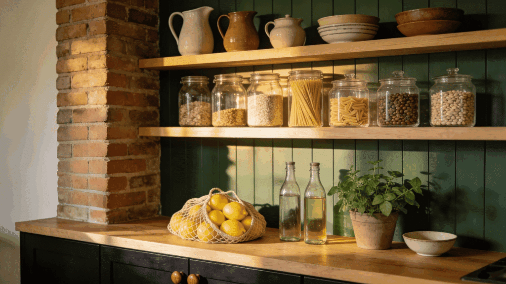 Beadboard wall paneling in a traditional cottage kitchen