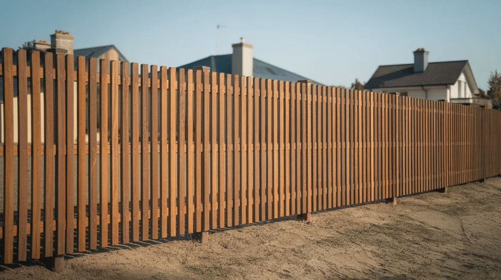Board-on-board fence with full coverage and layered wood panels