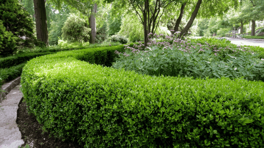 Boxwood hedge used as a living garden edge