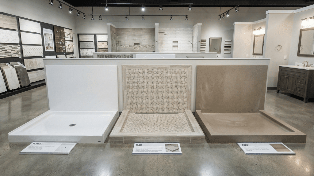 Comparison of acrylic, tiled, and solid surface shower pans