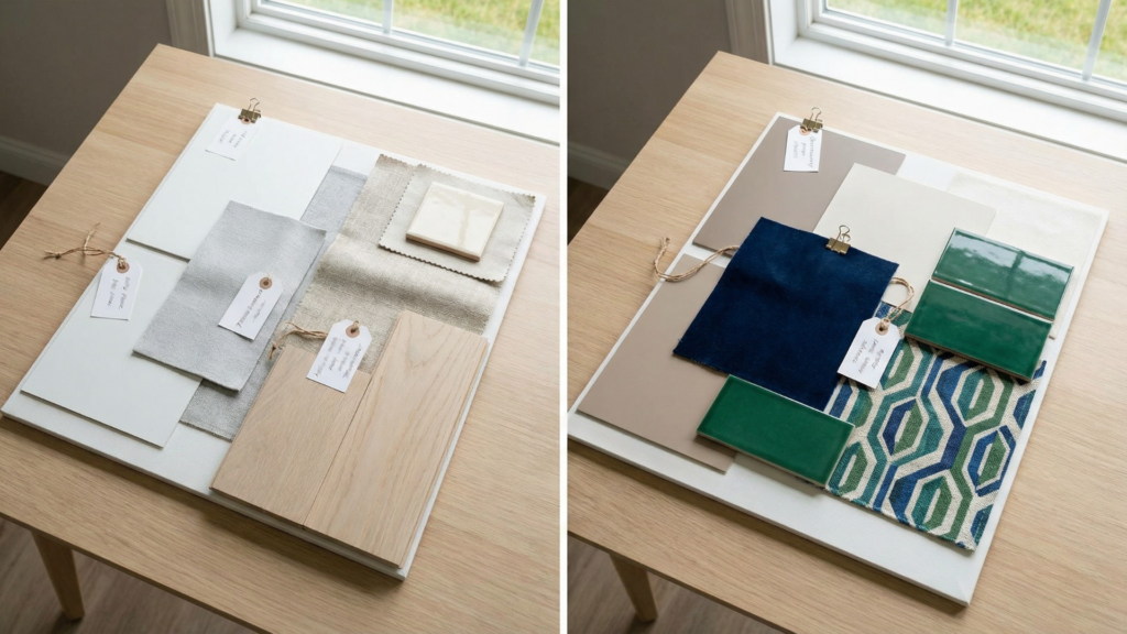 Comparison of modern neutral color palette and contemporary accent colors