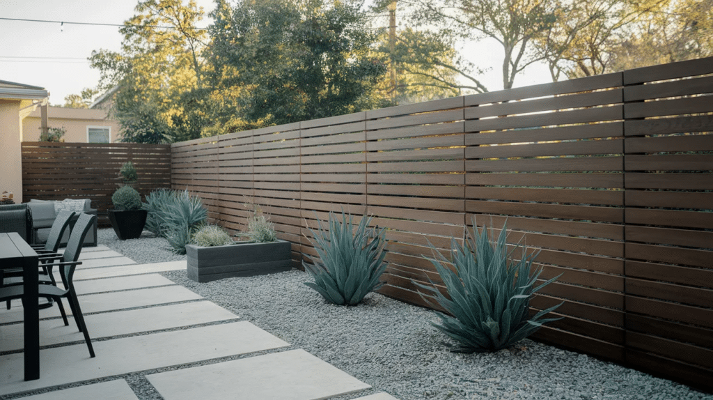 Contemporary horizontal slat fence for privacy and style