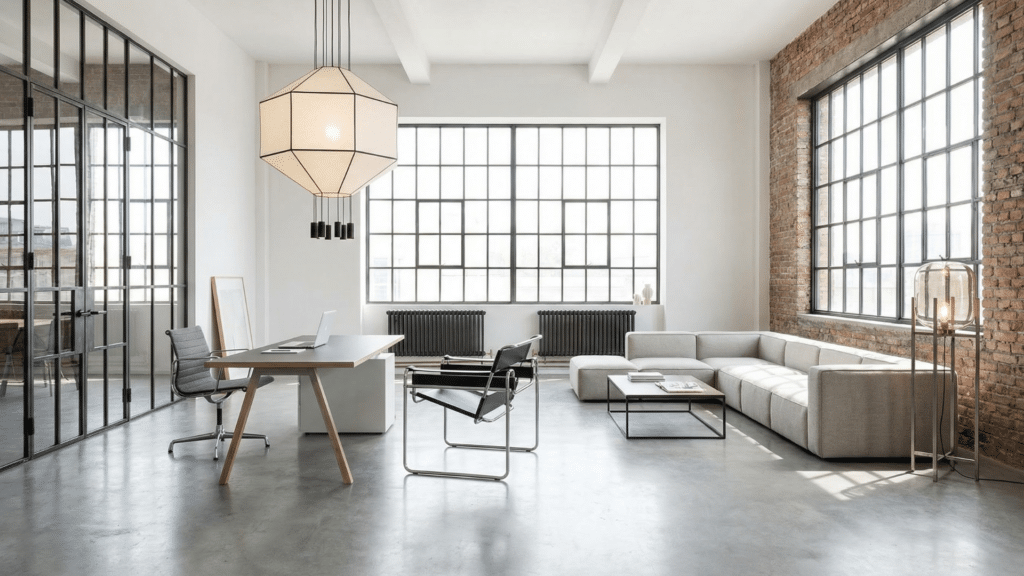 What is Bauhaus Interior Design Style? Contemporary space influenced by Bauhaus interior design style with industrial materials and clean geometry