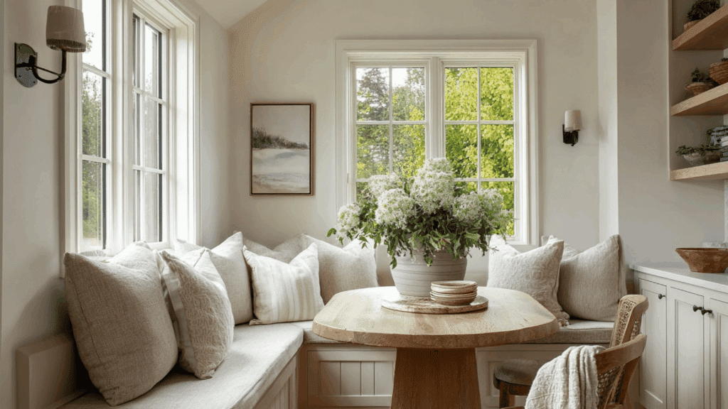 Cozy breakfast nook in a cottage kitchen