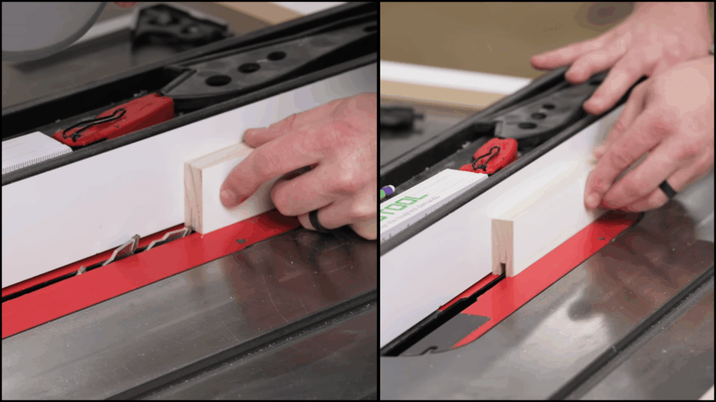 Cutting tenons on rail ends with miter gauge for shaker cabinet door joinery