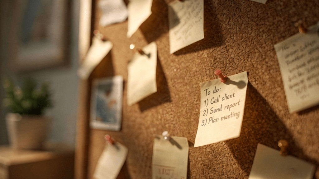 Decorated cork bulletin board with photos