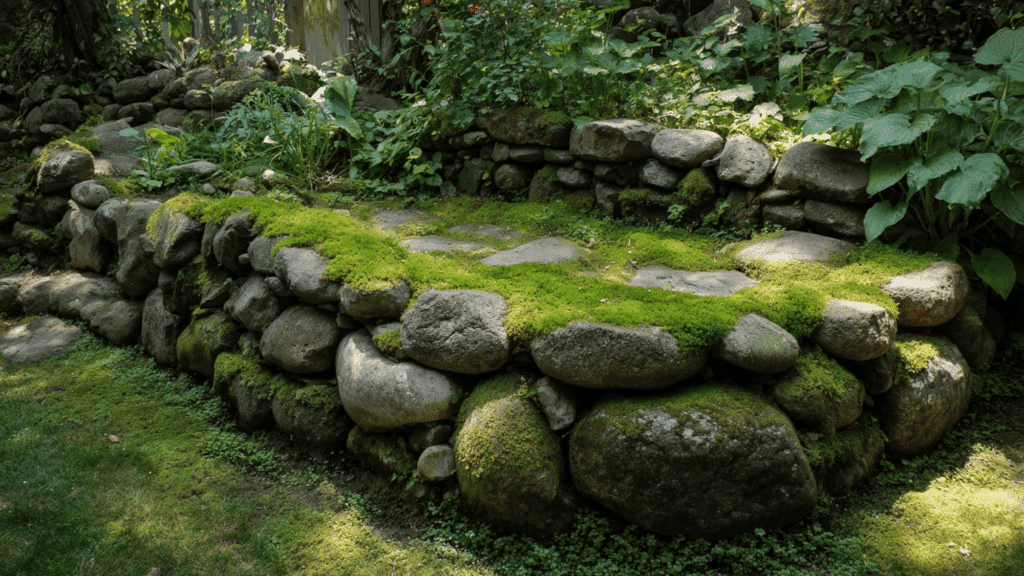 Flagstone borders framing garden steps naturally
