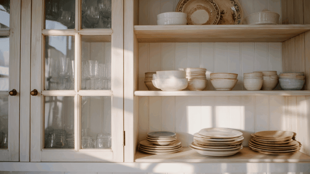 Glass-front cabinets in a classic cottage kitchen