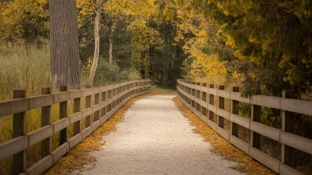 Gravel path with wood borders placed along the edge of a yard