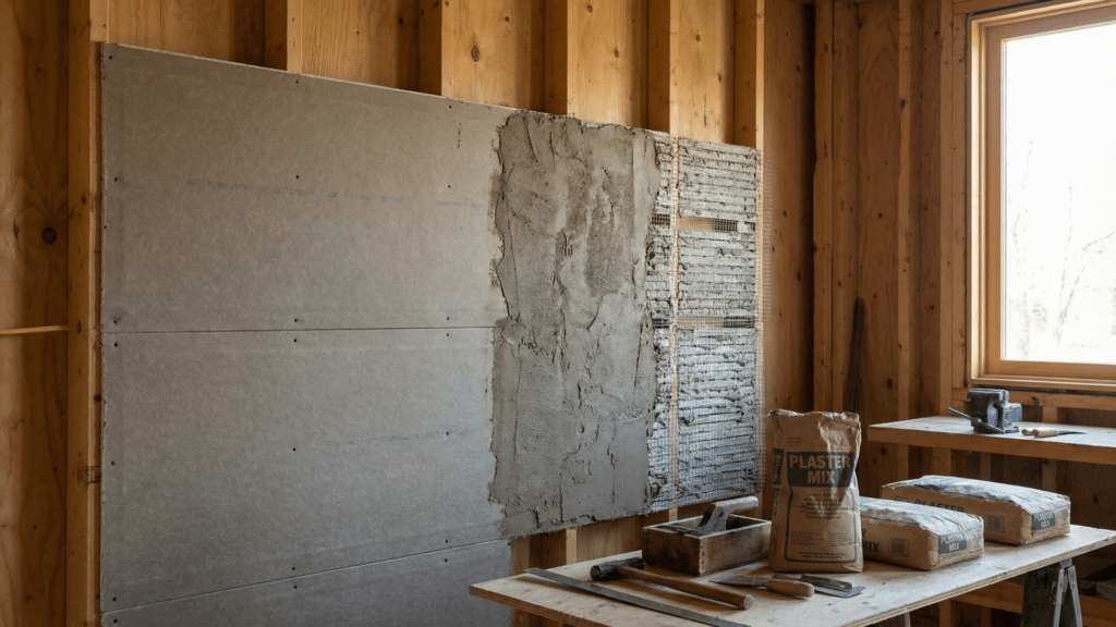 Gypsum rock lath panels used as a base for plaster walls