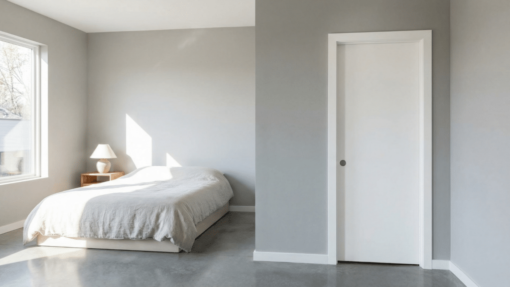 Interior prehung door installed in a bedroom doorway