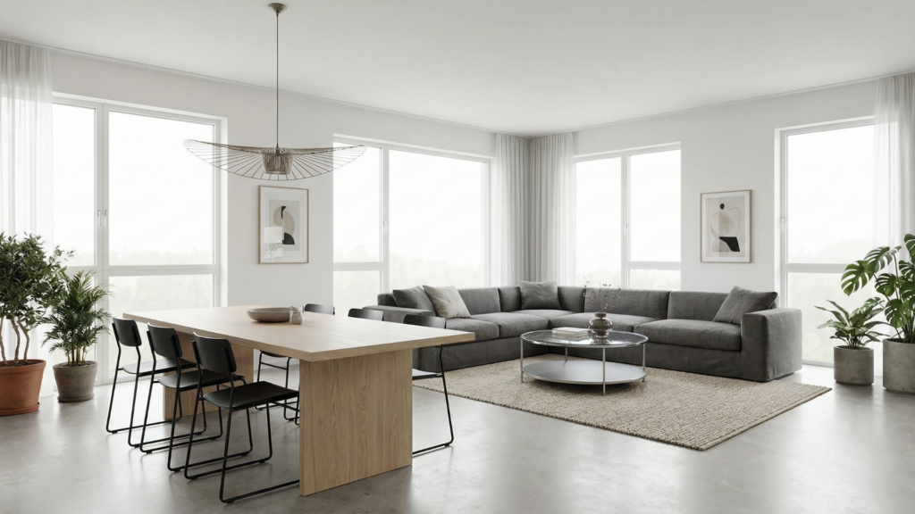 Interior space showing shared features of modern and contemporary design