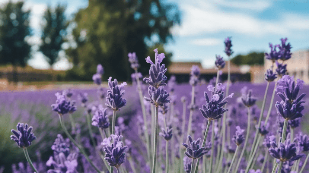 Lavender field beginning to bloom in early summer