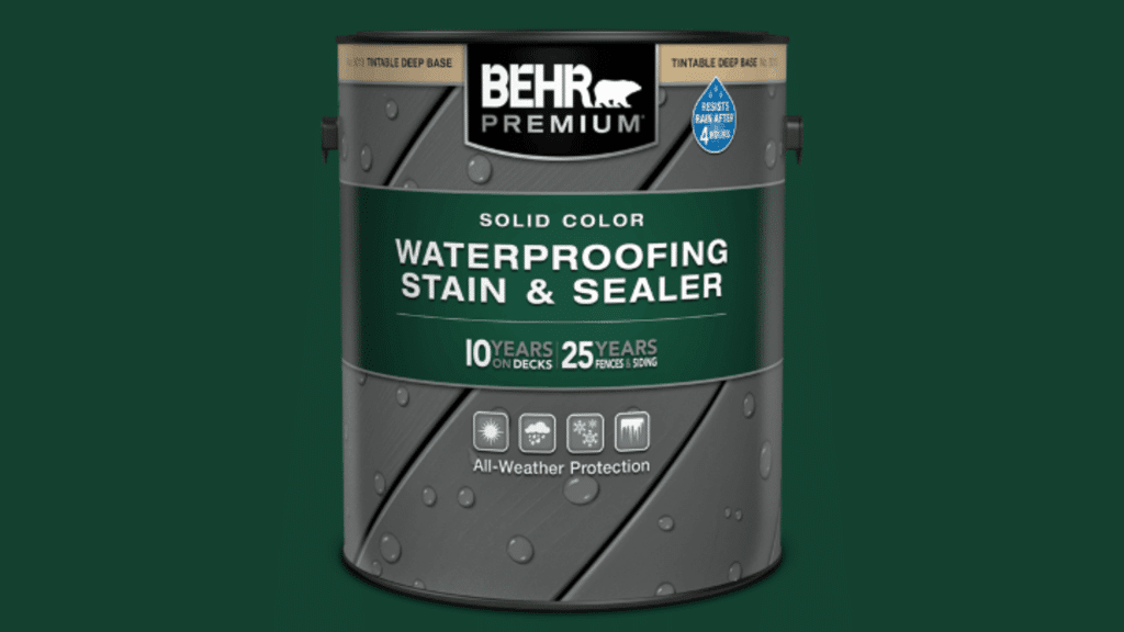 Metal can of Behr Premium Solid Color Waterproofing Stain