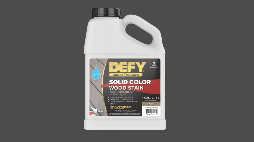 Metal can of Defy Extreme Solid Color Wood Stain
