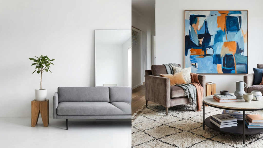 Minimal modern decor compared to layered contemporary decor