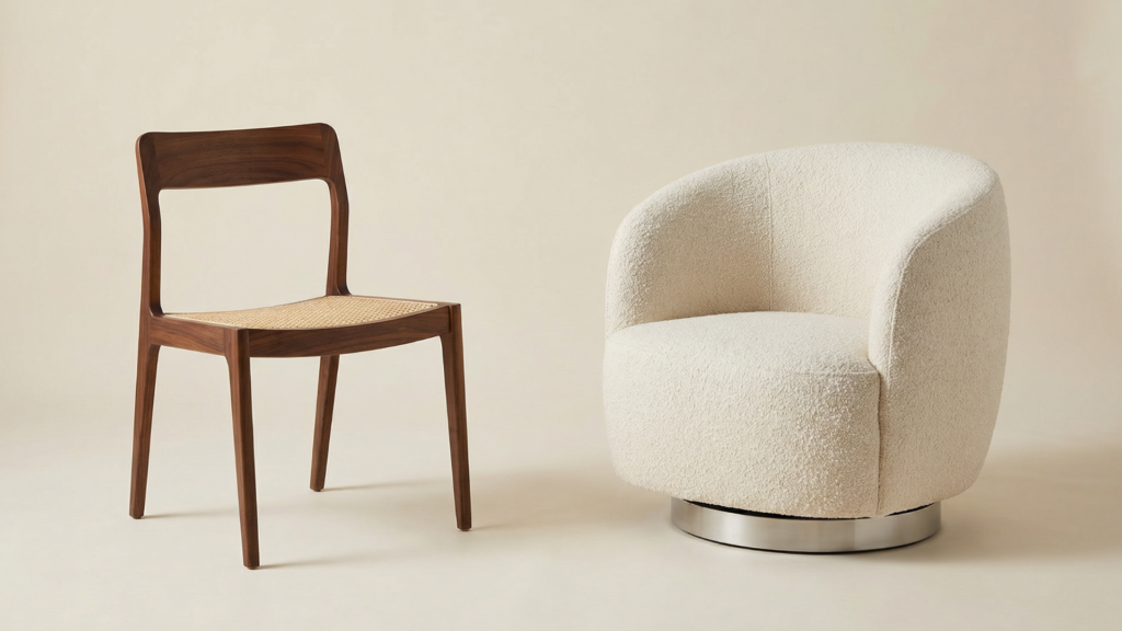 Modern mid-century chair compared to contemporary curved chair