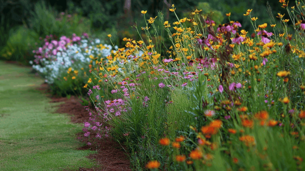 Native wildflowers forming a natural garden edge
