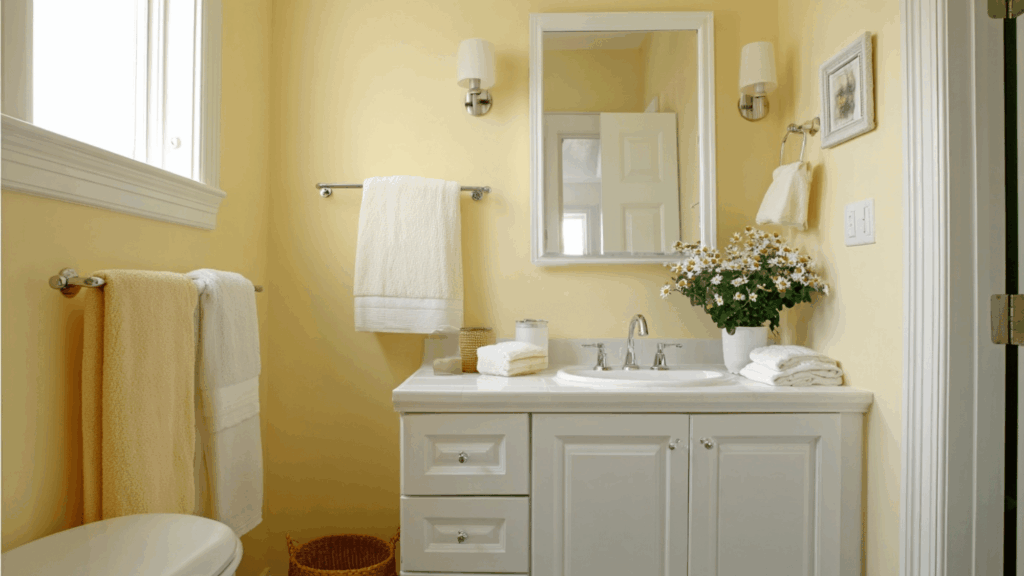 Pale yellow bathroom paint making the space bright and inviting